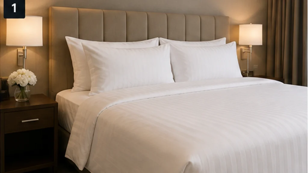 Professional hotel bedding and white bed linen in a modern hotel guest room