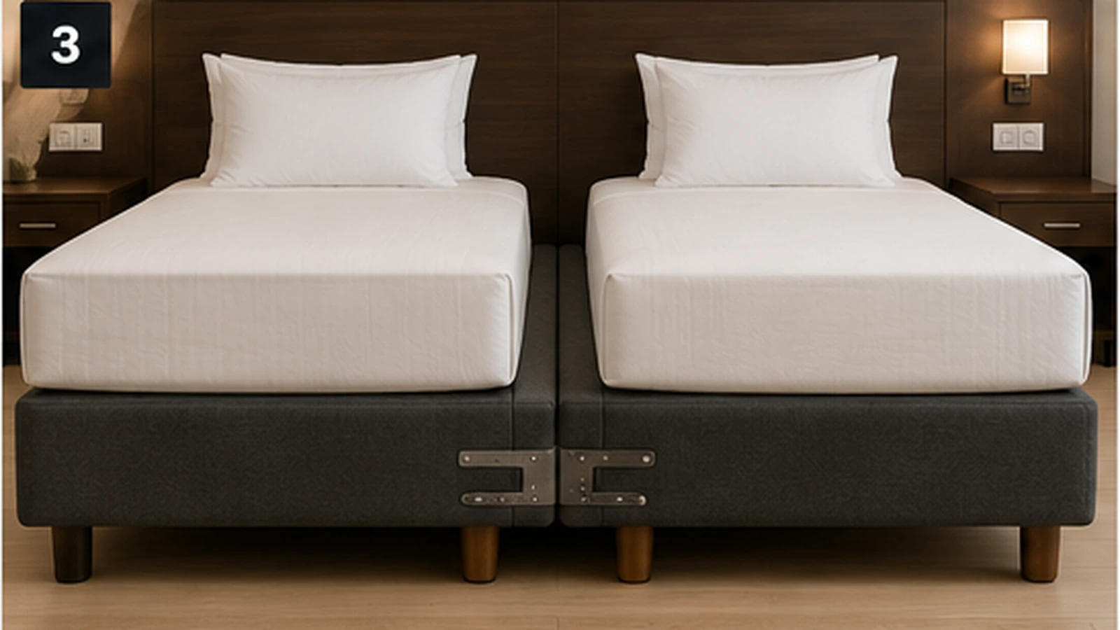 Internal frame construction of a contract hotel bed base