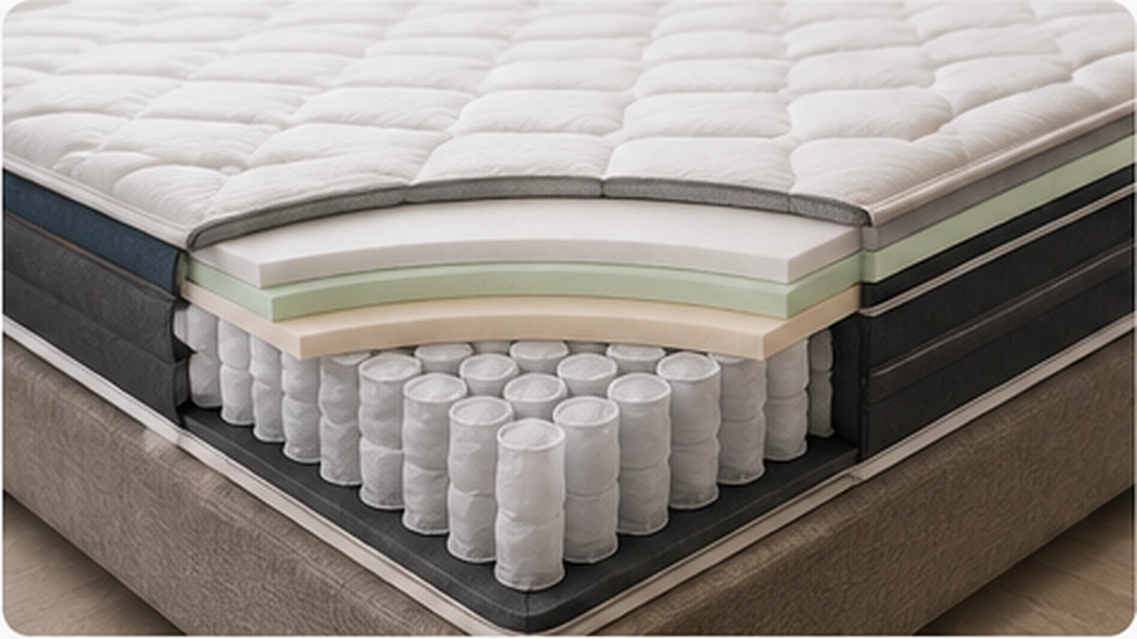 Hotel mattress construction with comfort layers and pocket spring system